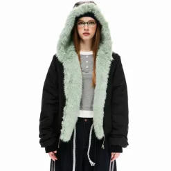 Coats & Jackets*Boogzel Clothing Y2K Mint Fur Parka Black/green