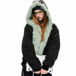 Coats & Jackets*Boogzel Clothing Y2K Mint Fur Parka Black/green