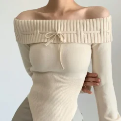 Sweaters|Long Sleeve Tops*Boogzel Clothing Y2K Off-Shoulder Knit Top