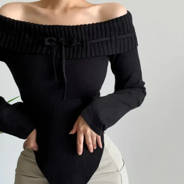 Sweaters|Long Sleeve Tops*Boogzel Clothing Y2K Off-Shoulder Knit Top