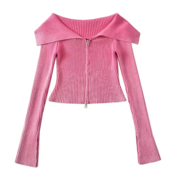 Sweaters|Y2K Tops*Boogzel Clothing Y2K Off-Shoulder Zip-Up Top