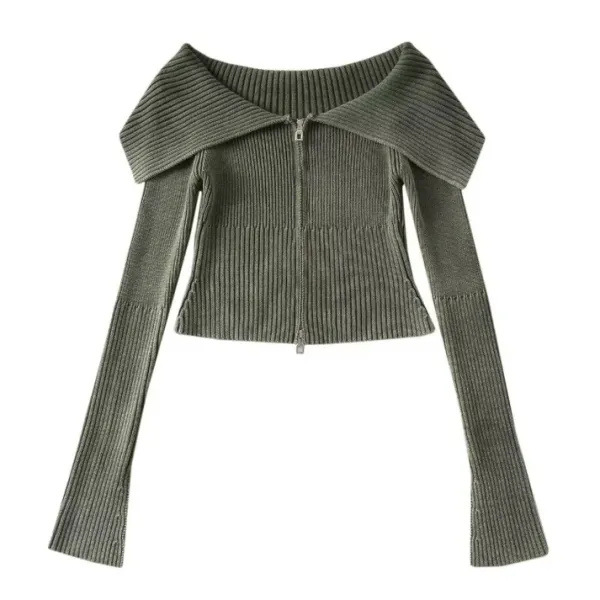 Sweaters|Y2K Tops*Boogzel Clothing Y2K Off-Shoulder Zip-Up Top