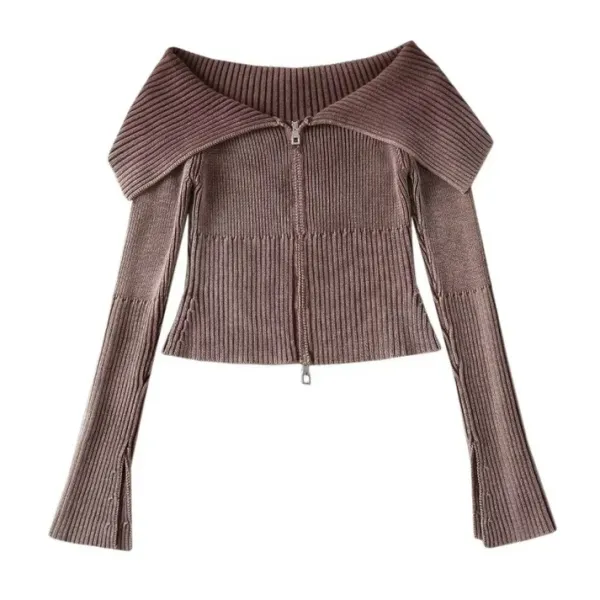 Sweaters|Y2K Tops*Boogzel Clothing Y2K Off-Shoulder Zip-Up Top
