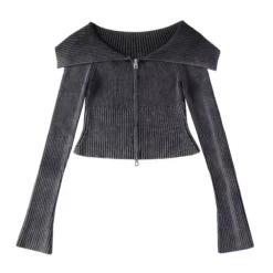 Sweaters|Y2K Tops*Boogzel Clothing Y2K Off-Shoulder Zip-Up Top