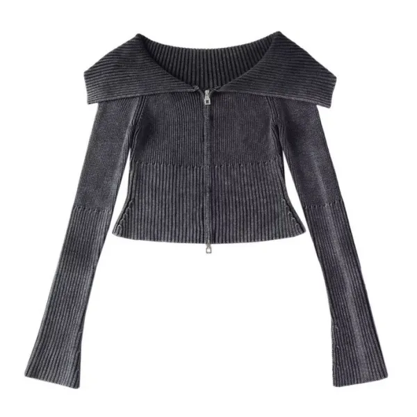 Sweaters|Y2K Tops*Boogzel Clothing Y2K Off-Shoulder Zip-Up Top