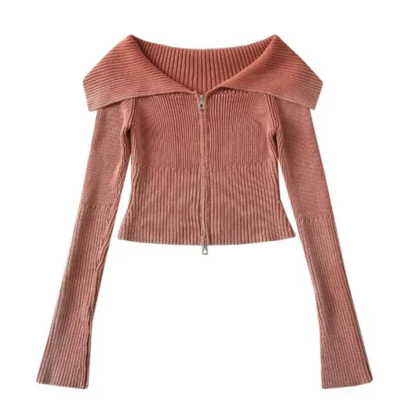 Sweaters|Y2K Tops*Boogzel Clothing Y2K Off-Shoulder Zip-Up Top
