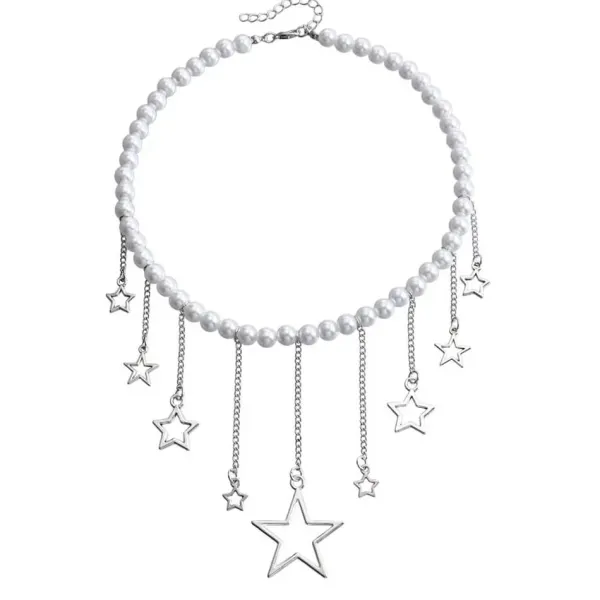Necklaces & Chokers*Boogzel Clothing Y2K Pearl Necklace with Star Charms Silver