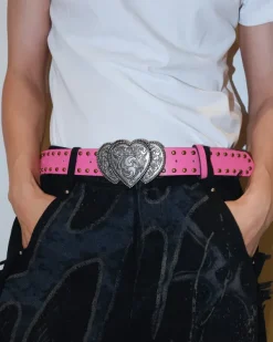 Belts & Chains*Boogzel Clothing Y2K Pink Double Heart Belt Silver/pink