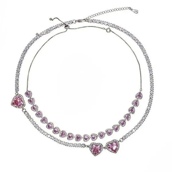 Necklaces & Chokers*Boogzel Clothing Y2K Heart Rhinestone Necklace Pink