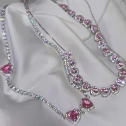 Necklaces & Chokers*Boogzel Clothing Y2K Heart Rhinestone Necklace Pink