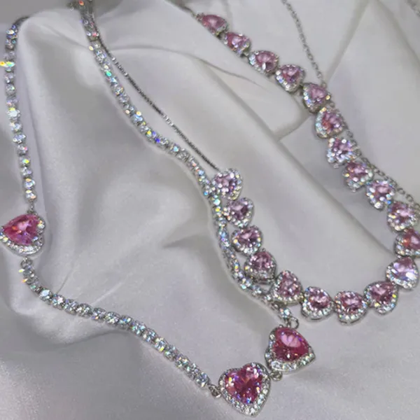 Necklaces & Chokers*Boogzel Clothing Y2K Heart Rhinestone Necklace Pink