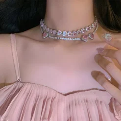 Necklaces & Chokers*Boogzel Clothing Y2K Heart Rhinestone Necklace Pink