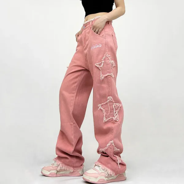 Jeans*Boogzel Clothing Y2K Star Jeans Pink