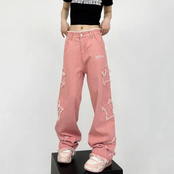 Jeans*Boogzel Clothing Y2K Star Jeans Pink