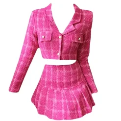 Dresses & Rompers*Boogzel Clothing Y2K Tweed Jacket & Skirt Co-Ord Pink