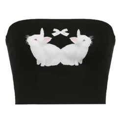 Y2K Tops|Crop Tops*Boogzel Clothing Y2K Rabbit Print Tube Top Black