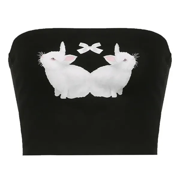 Y2K Tops|Crop Tops*Boogzel Clothing Y2K Rabbit Print Tube Top Black