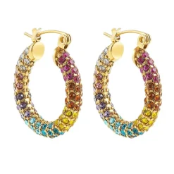 Earrings*Boogzel Clothing Y2K Rainbow Crystal Hoop Earrings Multi