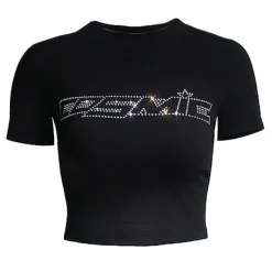 Y2K Tops*Boogzel Clothing Y2K Rhinestone Cosmic Crop Top Black