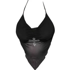 Y2K Tops|Crop Tops*Boogzel Clothing Y2K Rhinestone Cross Scarf Top
