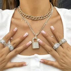 Necklaces & Chokers*Boogzel Clothing Y2K Rhinestone Lock Necklace