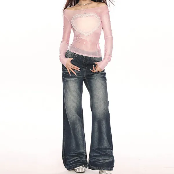 Y2K Tops|Long Sleeve Tops*Boogzel Clothing Y2K Ruffled Heart Long Sleeve Top Pink