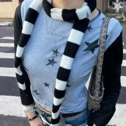 Other*Boogzel Clothing Y2K Skinny Striped Scarf Black/white