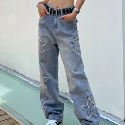Jeans*Boogzel Clothing Y2K Star Baggy Jeans Blue