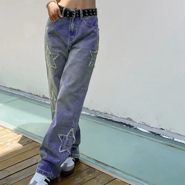 Jeans*Boogzel Clothing Y2K Star Baggy Jeans Blue