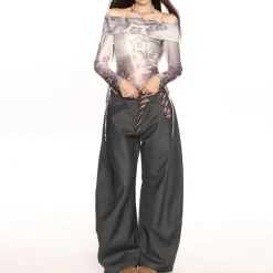 Y2K Tops|Long Sleeve Tops*Boogzel Clothing Y2K Star Mesh Off-Shoulder Long Sleeve Top Grey