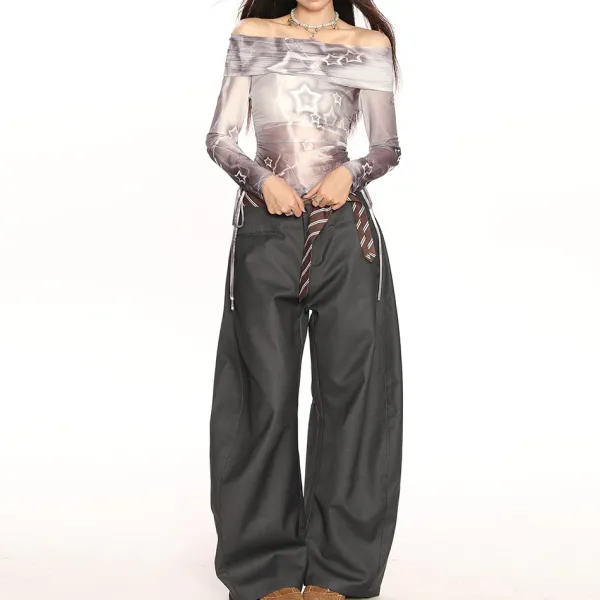 Y2K Tops|Long Sleeve Tops*Boogzel Clothing Y2K Star Mesh Off-Shoulder Long Sleeve Top Grey