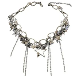 Necklaces & Chokers*Boogzel Clothing Y2K Stars Rhinestone Necklace Silver
