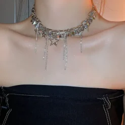 Necklaces & Chokers*Boogzel Clothing Y2K Stars Rhinestone Necklace Silver