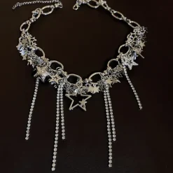 Necklaces & Chokers*Boogzel Clothing Y2K Stars Rhinestone Necklace Silver