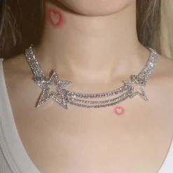 Necklaces & Chokers*Boogzel Clothing Y2K Style Crystal Star Necklace Silver