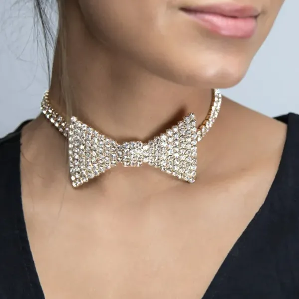 Necklaces & Chokers*Boogzel Clothing Y2K Style Rhinestone Bow Necklace