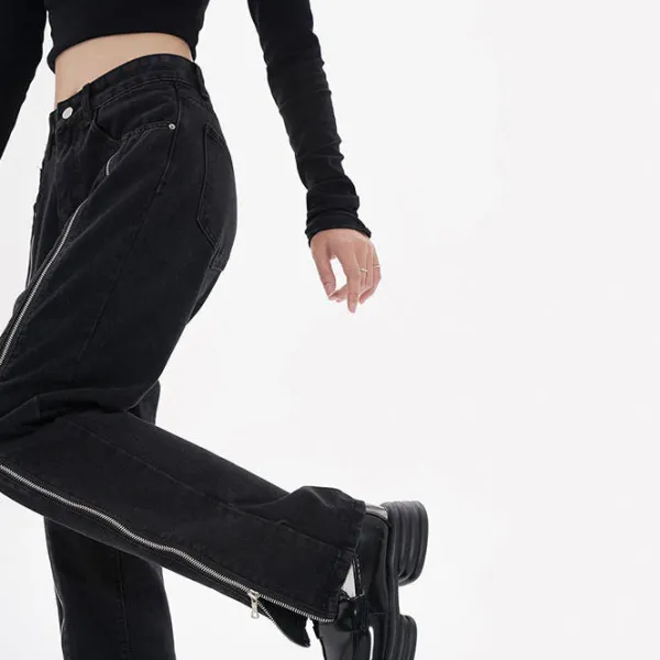 Jeans*Boogzel Clothing Zip Up Leg Grunge Jeans Black